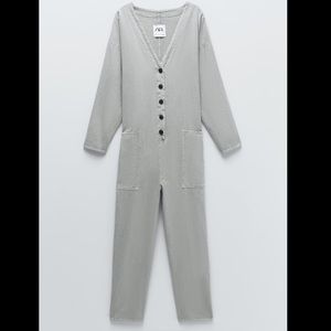 NWT Zara Textured Weave Jumpsuit Sz Large